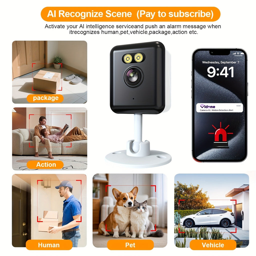 App-Controlled Indoor Security Cameras with 2.4GHz WiFi, Full-Color Night Vision and Two-Way Audio, Four-Pack or Two-Pack 3MP Human-Detection Options