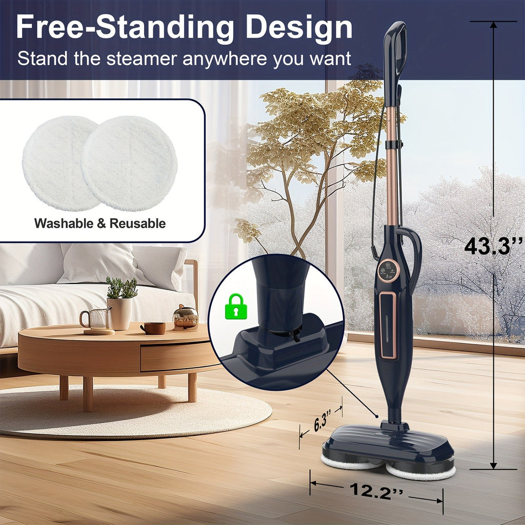 Rotating-Pad Steam Mop VM6 with Three Listed Steam Modes, LED Headlights and Removable Water Tank, Black Gray or Black Golden Floor Cleaning Options