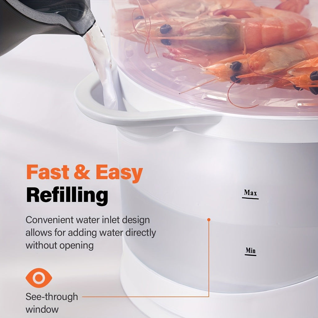 Electric Food Steamer with 3 Tiers, 9.6QT Capacity and 800W Power, White Vegetable and Dumpling Steamer with 60-Minute Timer and Boil-Dry Protection