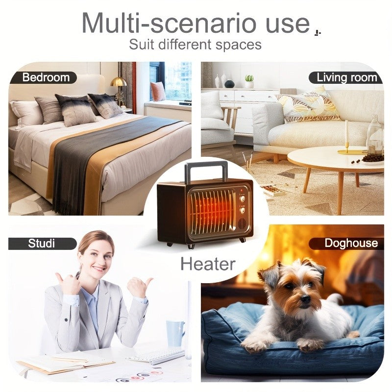 Remote-Controlled Red Space Heater with Listed 600W Power, Three Heat and Fan Settings, Adjustable Thermostat and Timer for Supervised Indoor Home or Office Warmth