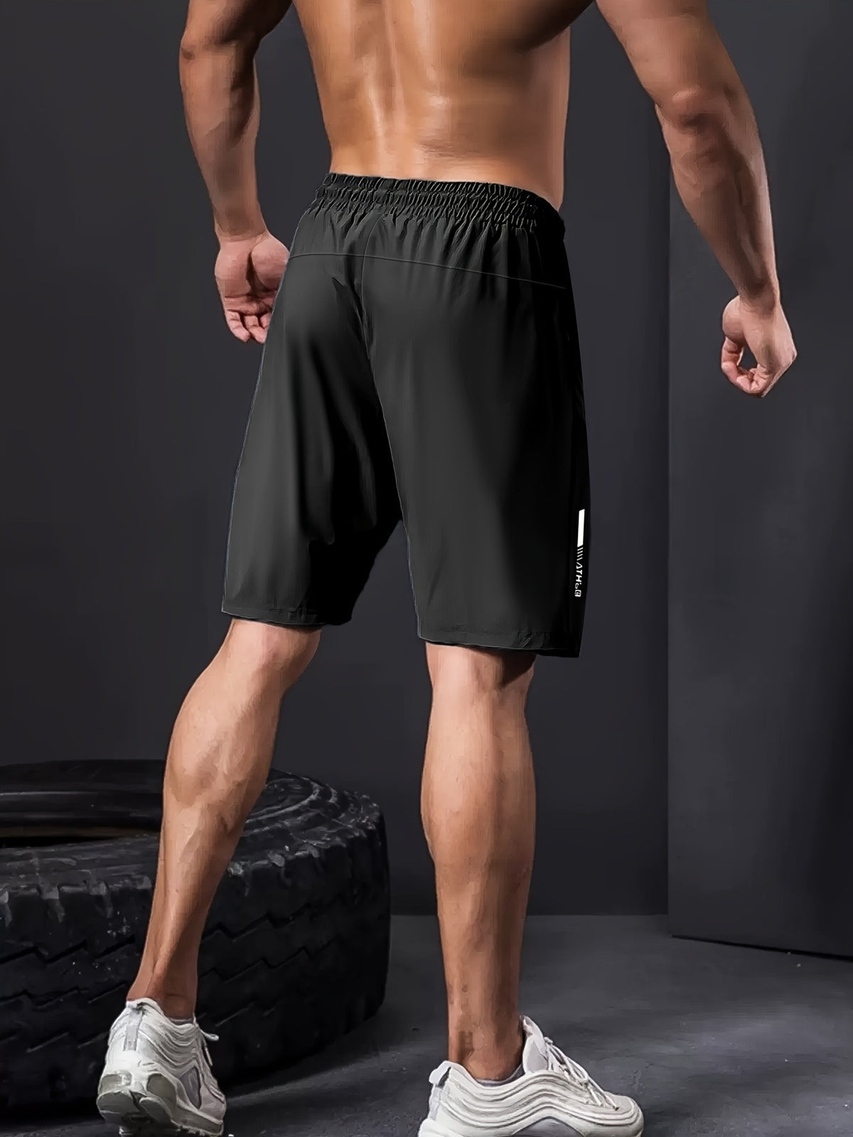 Men's Stretch Shorts with Drawstring Waist and Zippered Pockets, 85% Polyamide and 15% Elastane Fabric in Eight Color-Style Labels for Casual Summer Wear