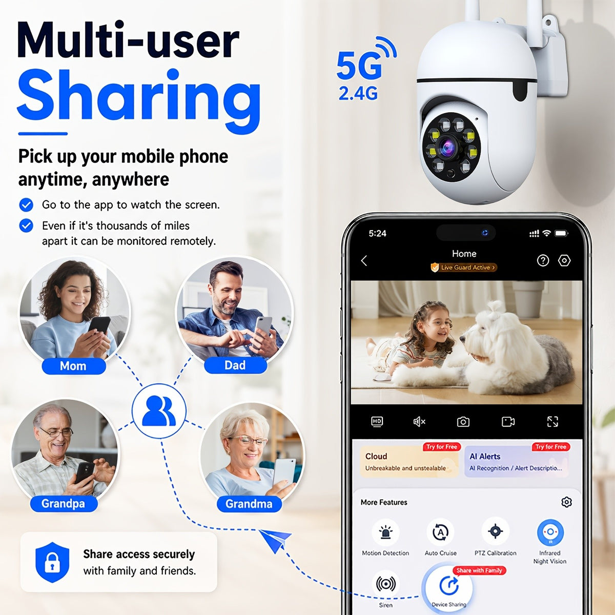 Plug-In Indoor Monitoring Camera Kits with Two-Pack 5MP WiFi or Four-Pack 4G Plus WiFi Labels, Listed Motion Detection, Two-Way Audio and Color Night Vision