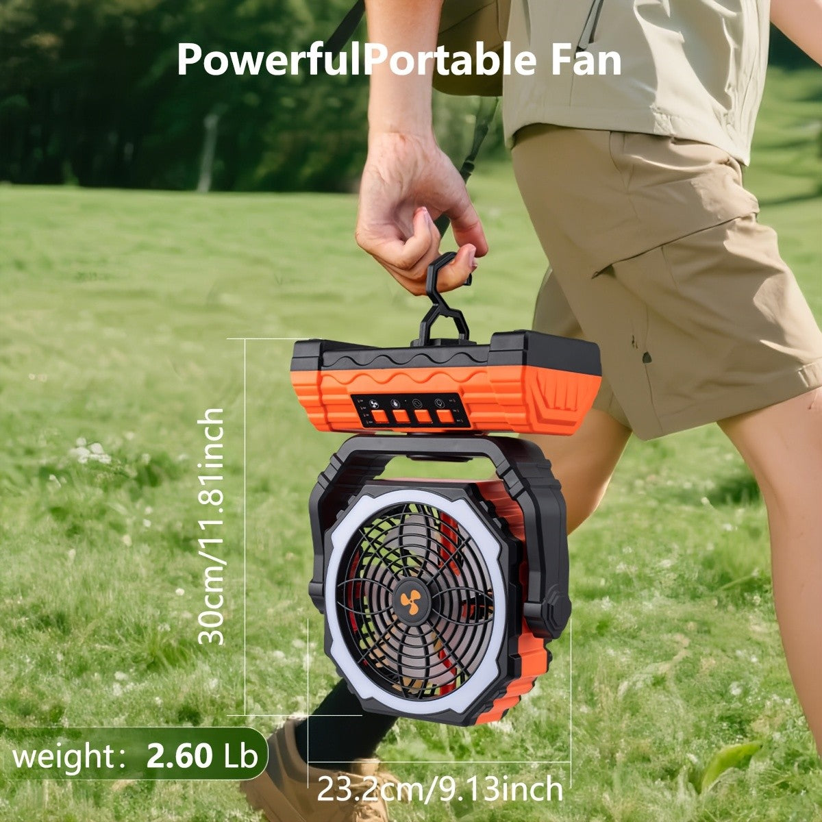 20000mAh Camping Fan with 4 LED Lanterns, Dual Motor Battery Powered Fan, 4-Speed Desk Fan with Hook, Remote Control Portable Outdoor Fan for Tent, Power Outage, Construction Site