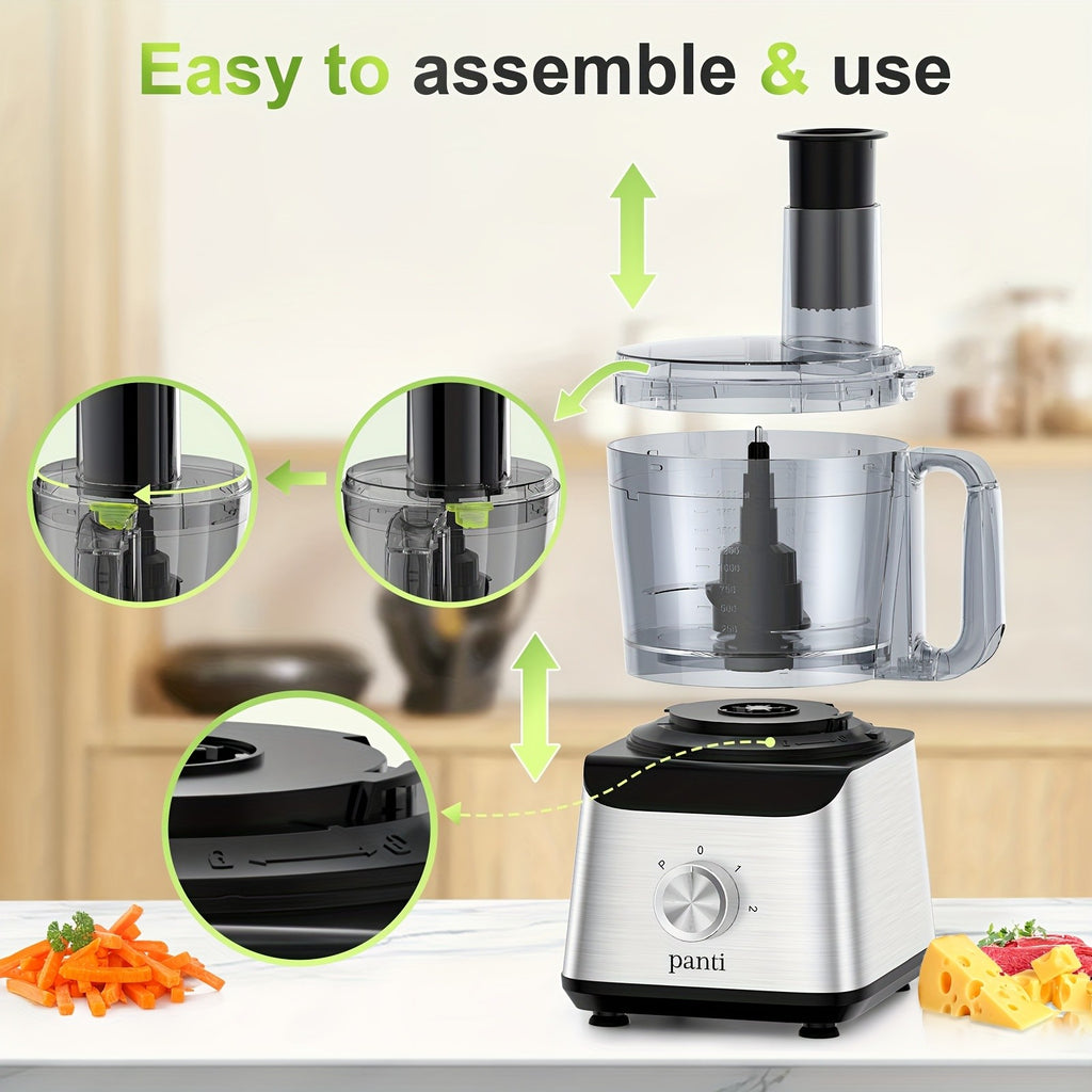 600W Food Processor with 12-Cup Bowl, Food Chute and Pusher, Listed Chopping, Slicing, Shredding, Puree and Dough Functions in Black or Silvery