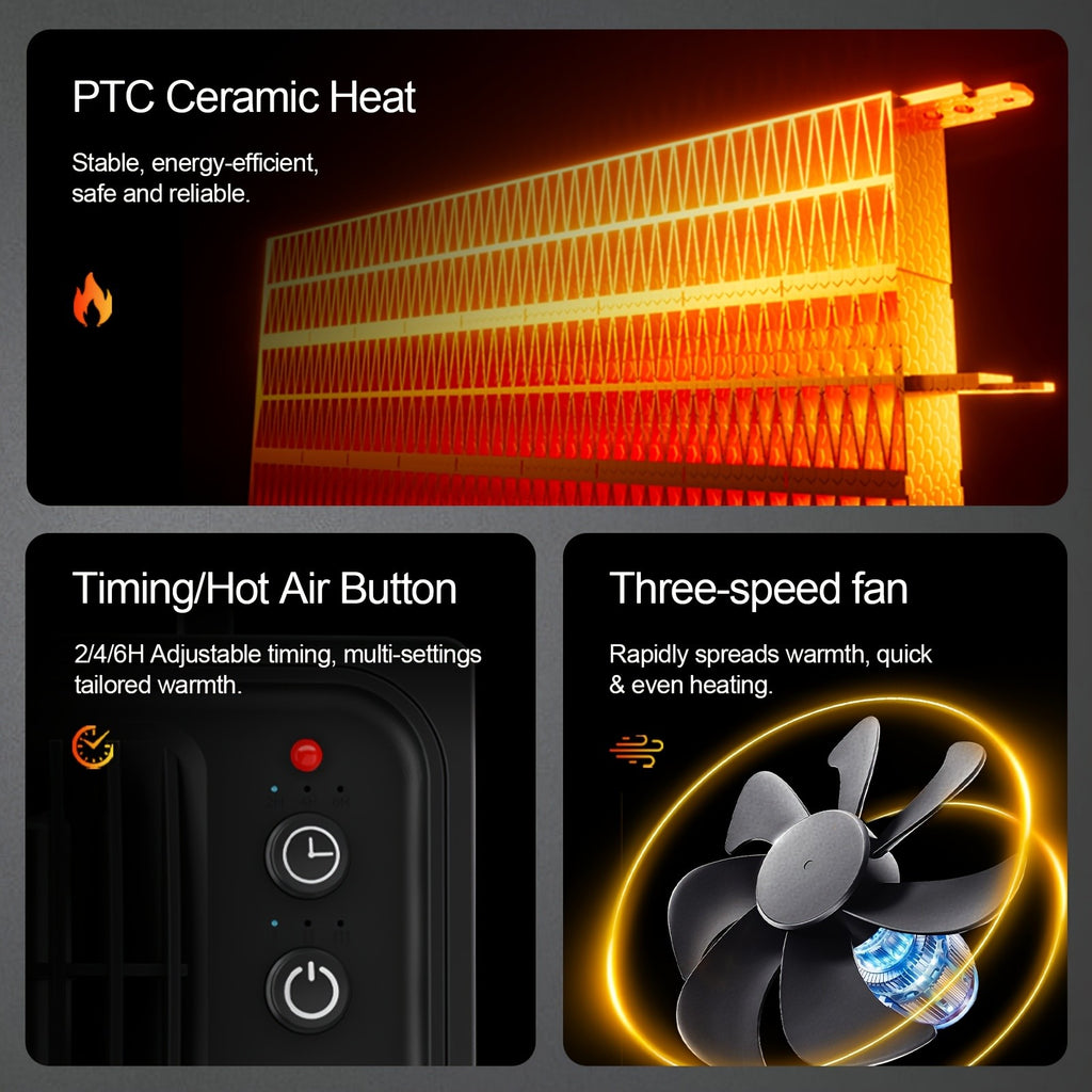 Red PTC Ceramic Heater Fan with Listed Three Modes, Small Electric Space Heater with Overheat and Tip-Over Shutdown Wording for Supervised Indoor Warmth