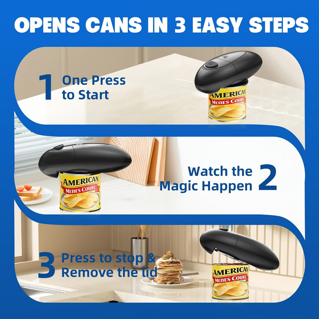 Automatic Battery Can Opener, One-Touch Electric Kitchen Tool with Listed Smooth-Edge Cutting for Everyday Meal Prep, Home Cooking and RV Kitchens