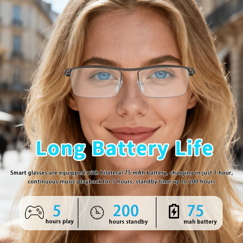 AI Audio Translation Glasses with Listed Microphone, Speaker, Music and Call Features, Full-Frame and Semi-Frame Style Options for Adult Travel and Office Conversations