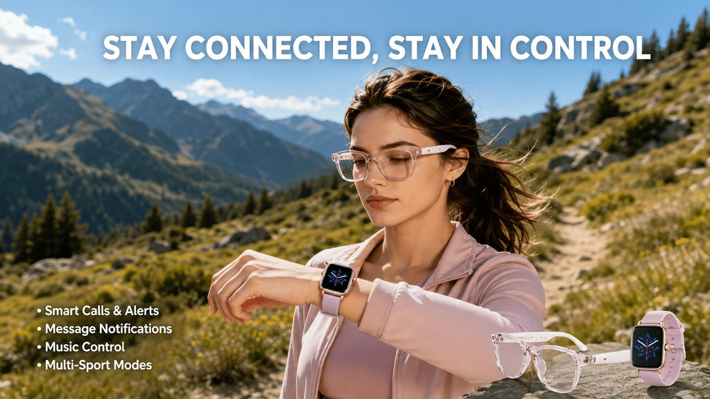 Open-Ear Translation Glasses and Smartwatch Set with Listed 160-Plus Language Functions, Music and Call Controls, Sleep and Activity Tracking, Four Style Labels