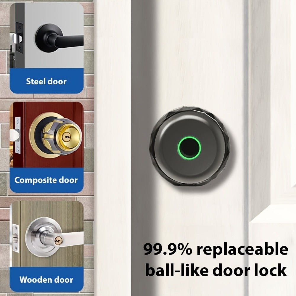 Tuya App Fingerprint Smart Lock in Black with Three Entry Methods, Backup Mechanical Key and Automatic Locking for Compatible Interior Door Installations