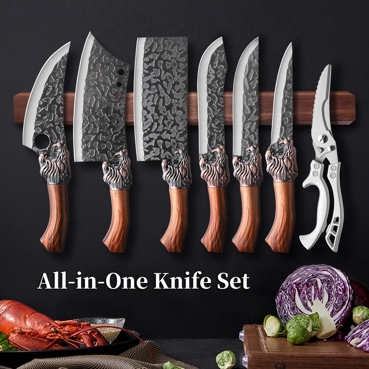 Kitchen Chef Knife Set for Everyday Food Preparation, Listed 5Cr15MoV Steel Blades with PP Handles in Black 3- or 6-Piece and Brown 7-Piece Options