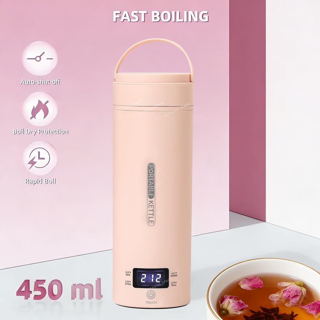 Mini Travel Electric Kettle with Four Temperature Settings and Listed 304 Stainless Steel, Auto Shut-Off and Boil-Dry Protection, White with Sleeve and Pink Sleeve Options