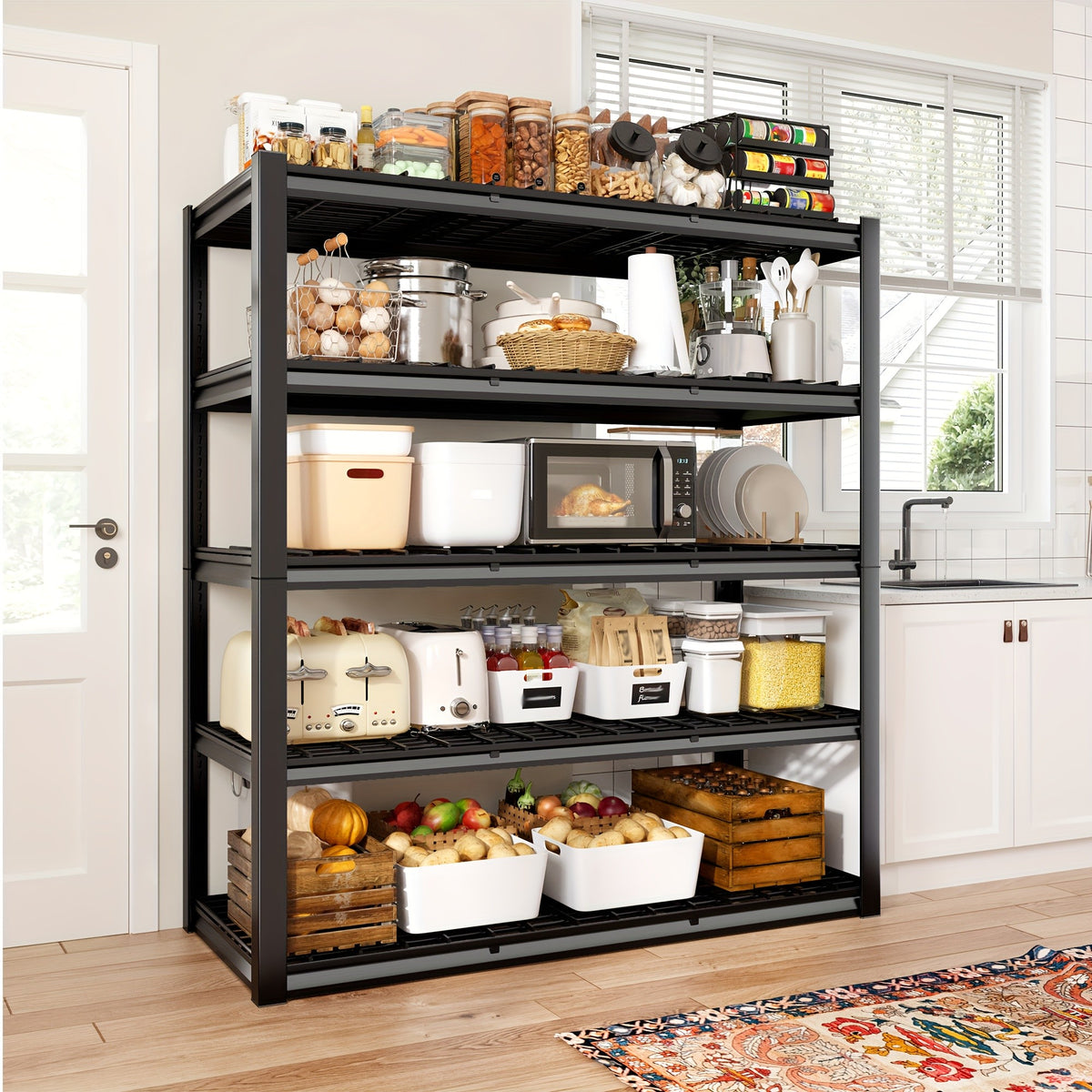 Interlocking Garage Shelving, Adjustable Metal Storage Rack with Listed Five-Tier Design and Multiple Size Options for Pantry, Basement and Utility Room Organization