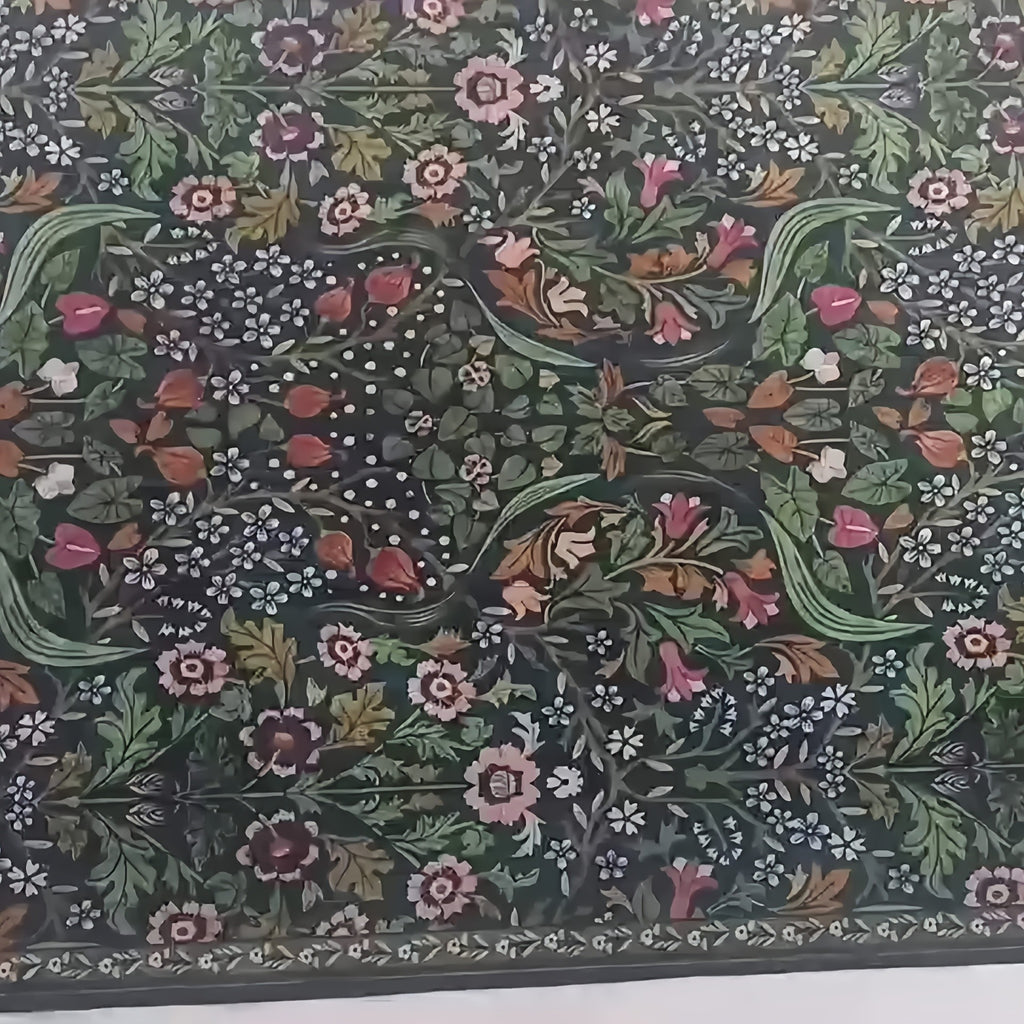 Bohemian Floral Floor Mat with Listed Golden Diamond Pattern and Soft Polyester Material, Three Size Options for Patio, RV, Camping and Indoor Decor Planning