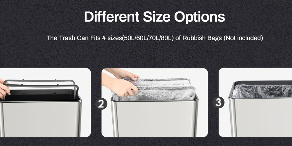 Large Capacity Motion Sensor Trash Can with Automatic Lid, 13.21 to 21.13 Gallon Model Options with Single or Wing Opening for Kitchen and Household Waste