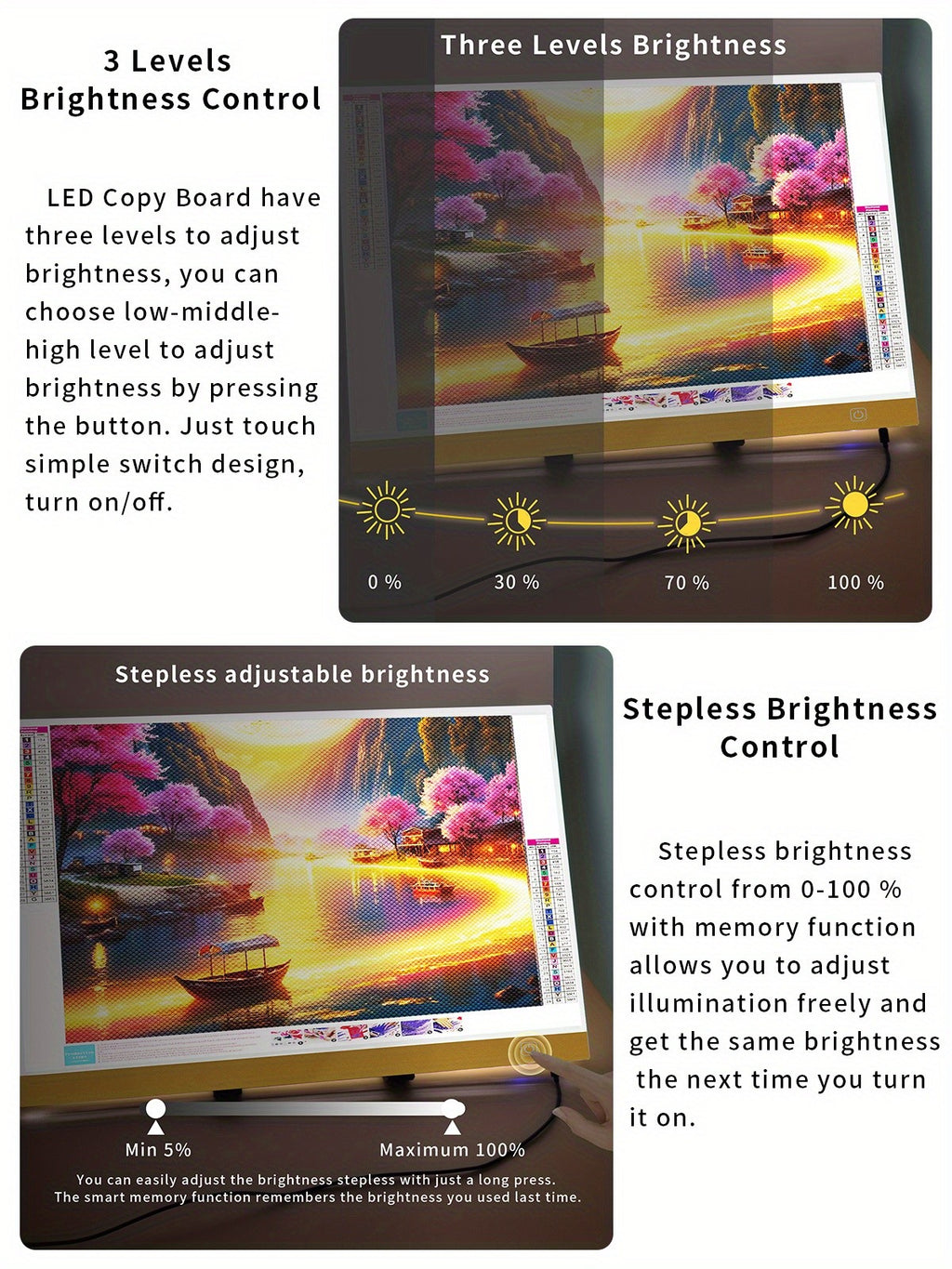 Touch Control A2 LED Tracing Light Box with Three-Level Brightness Adjustment, USB-Powered Thin Light Pad in Black or Blue for Diamond Painting, Sketching and Paper Crafts