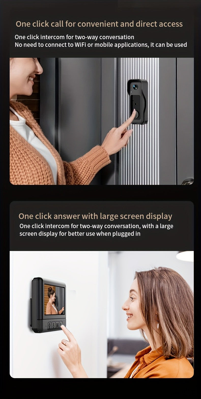 1 Set, Doorbell Camera Wireless No Subscription, Water Resistant Wireless Video Doorbell, Equipped with A 4. 3-inch Display, Real-time Communication Is Like Making A Phone Call, No Need for Button Intercom, One Click Answer, Fisheye Wide-angle Lens