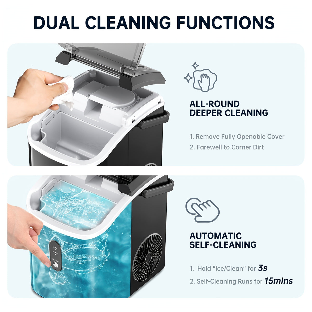 Lighted Countertop Nugget Ice Maker with Automatic Cleaning, Listed Black 37lb or Sliver 44lb Option Labels, Ice Scoop and Basket for Home Kitchen Drinks