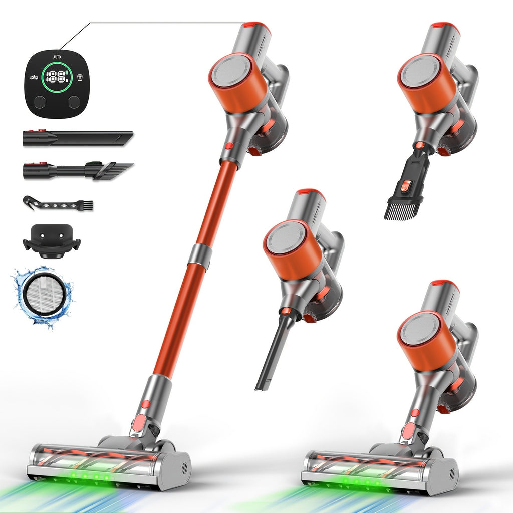 Rechargeable Stick Vacuum for Home with Cordless Handheld Cleaning Design, Listed 8-in-1 Format for Hard Floors, Carpets and Pet Hair, Eight Option Labels