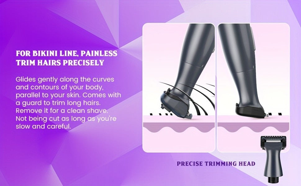 Bikini Trimmer for Women, 4-in-1 Painless Electric Shaver for Face, Eyebrows, Ear and Nose, Cordless Body Shaver with Replaceable Heads for Bikini Line, Arms and Legs, Rechargeable 500mAh, for Travel