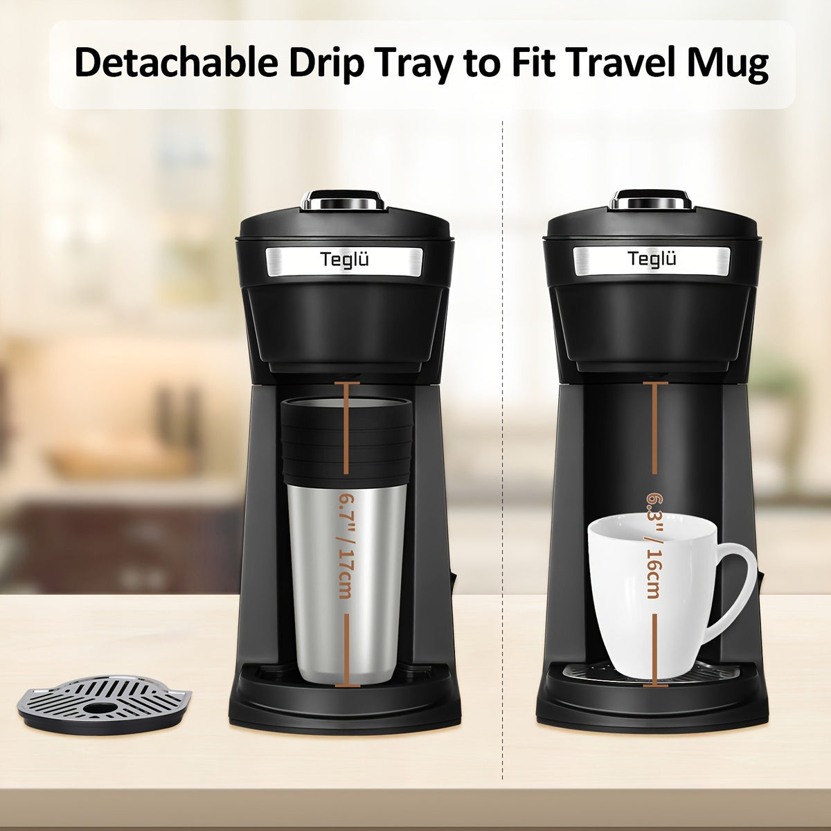Single Serve Coffee Maker 2 in 1 for K Cup Pods & Ground Coffee, One-Button 2-Minute Brew, 6-14 oz Sizes, Auto Off, Compact for Office, Travel & Dorm, 4 Colors
