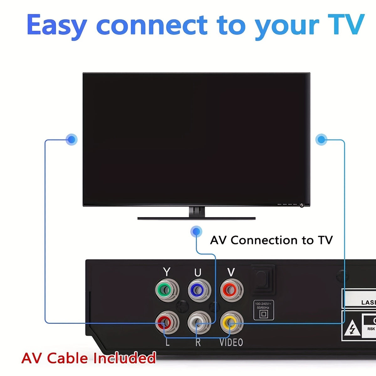 AV Output DVD Player for TV in Black with USB 2.0 Media Playback, Remote Control, Resume Function, CD-R and CD-RW Support and Included Three-in-One AV Cable
