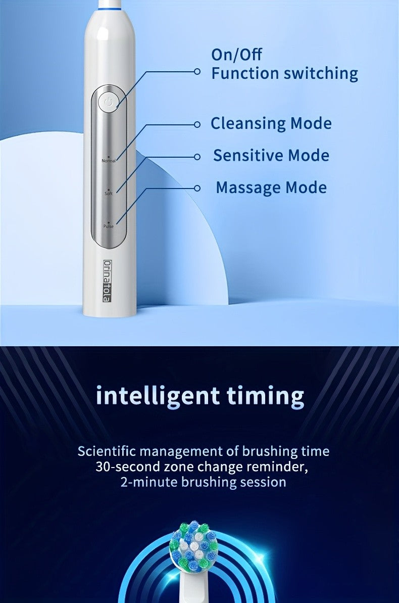 Rotating Electric Toothbrush with 8 Replacement Heads, Wireless Induction Charging, 3 Cleaning Modes, IPX7 Waterproof, Round-Head Oscillating Brush for Oral Care, Gift for Family & Parents