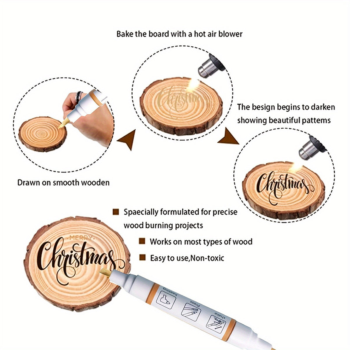 Wood Burning Paste Kit with Heat-Activated Craft Gel, Six-Jar or Gel and Pen Bundle Options for Compatible Wood Stencil Designs, Decorative Signs and Handmade Gifts