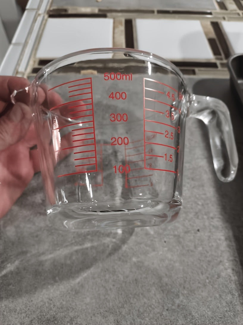 Handled Glass Measuring Cup for Recipe Ingredients and Home Baking Prep, Single Medium Selection or Two-Piece Set with Listed 16.91oz and 33.81oz Capacities