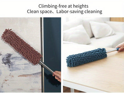 Chenille Telescopic Duster with Extendable Pole and Detachable Washable Head for Furniture, Ceiling Fans, Windows, Office and Car Interior Dusting