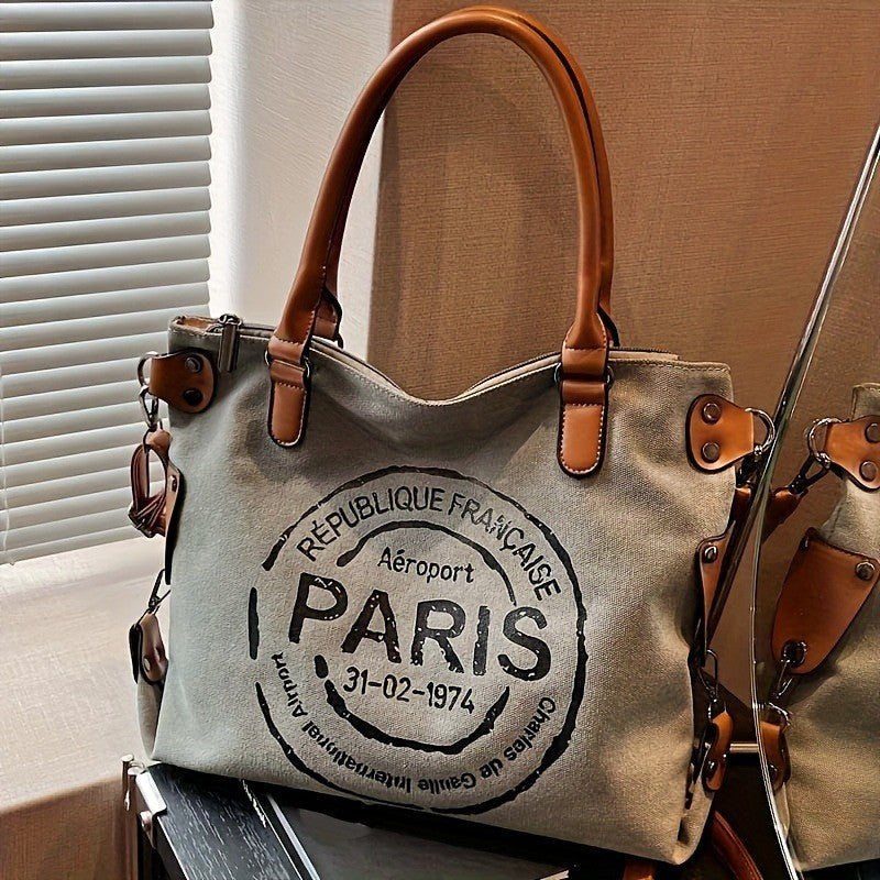 Tote Crossbody Shoulder Bag with Adjustable Strap, Brown with Black or Gray with Black Options for Everyday Errands, Commuting and Casual Outfit Styling
