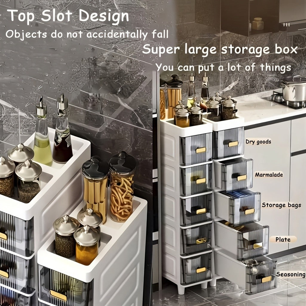 Slim Storage Cabinet with Drawers and Listed PP Material, Three-, Four- or Five-Layer and Six-Drawer Options for Bathroom, Kitchen and Small-Space Organization