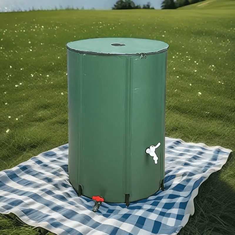 Rain Barrel Water Collection Tank with Multiple Listed Capacities, Plastic Garden Water Storage Container in Black or Green for Backyard Watering and Lawn Care