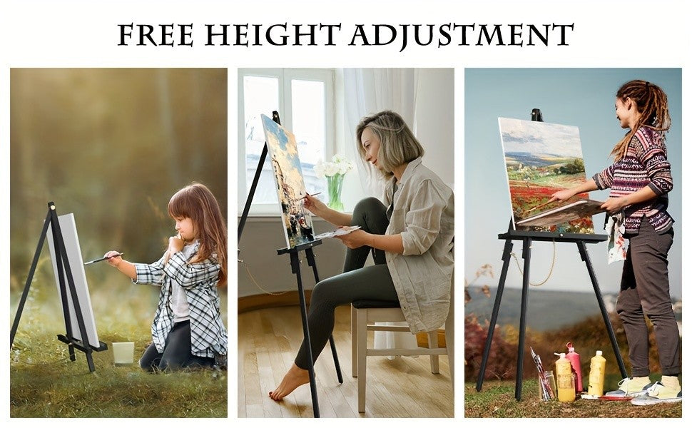 Wooden Tripod Floor Easel with Adjustable Height up to 63 Inches, Folding Artist and Poster Display Stand in Single or Two-Pack Options for Painting and Wedding Signs