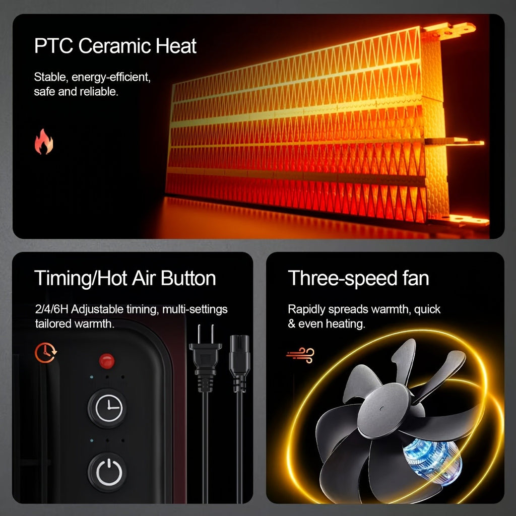 Red PTC Ceramic Heater Fan with Listed Three Modes, Small Electric Space Heater with Overheat and Tip-Over Shutdown Wording for Supervised Indoor Warmth