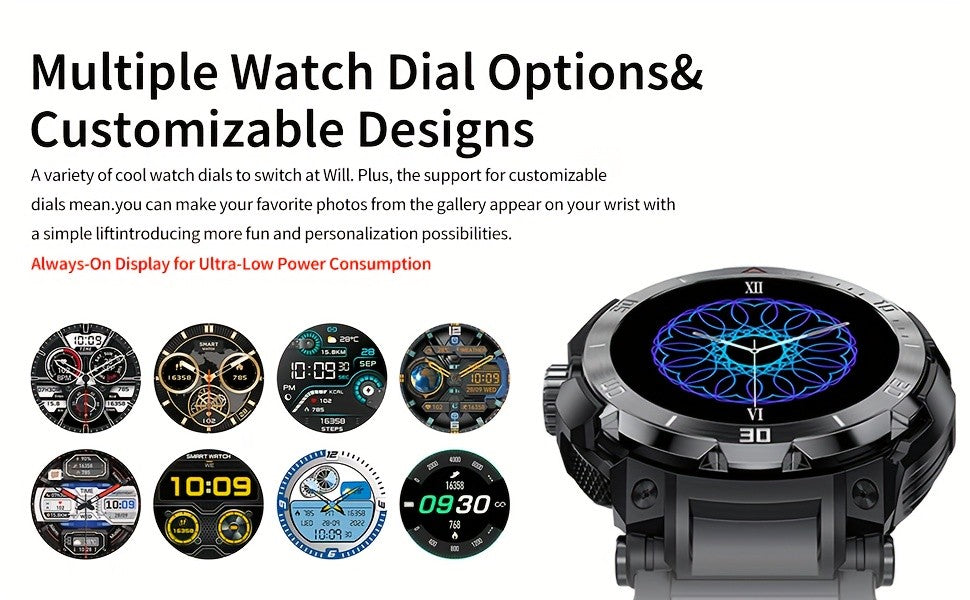 Smart Watch with Built-In Earphones, Listed 1.46-Inch IPS Touchscreen and 100+ Sports Modes, Black Fitness Tracker with Strap for iPhone and Android Phones