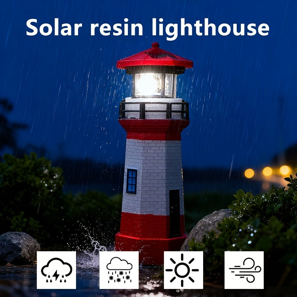 Rotating LED Solar Lighthouse with Built-In Solar Panel and Automatic Night Lighting Wording, Upgraded Model Label for Nautical Garden and Patio Decoration