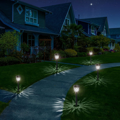 Solar LED Garden Stake Lights with Cross Grid Styling and Listed IP44 Rating, White Light 10-Pack or Warm Light 6-Pack for Yard, Patio and Landscape Accents