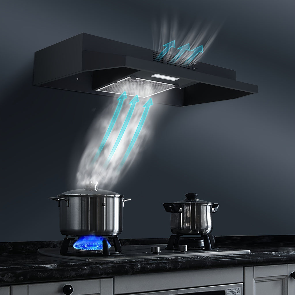 Convertible Kitchen Range Hood, 30-Inch Under Cabinet Vent with Ducted or Ductless Setup, LED Light and 2-Speed Fan in Black, White or Silvery