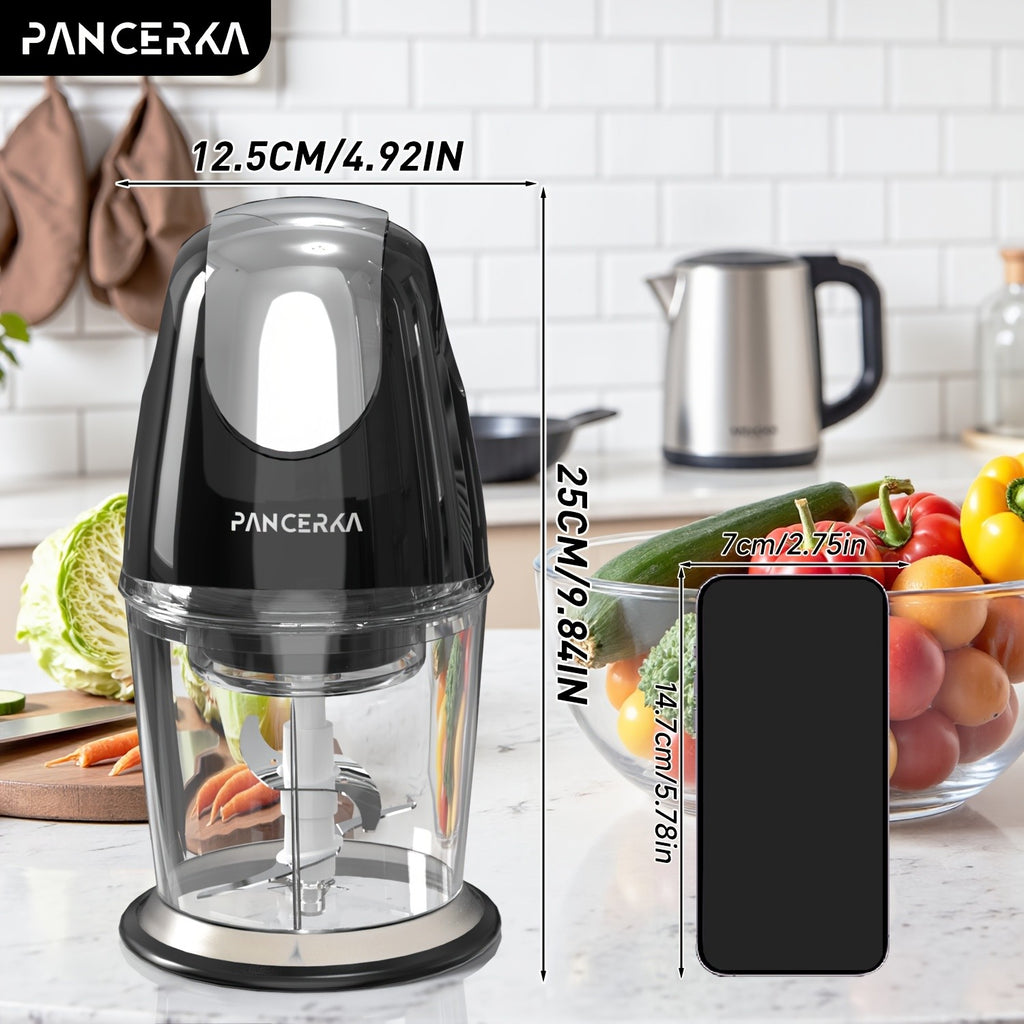 One-Touch Electric Food Chopper by PANCERKA, Listed 20.29oz Capacity with Four Stainless Steel Blades for Compatible Vegetables, Garlic, Fruit and Meat Prep