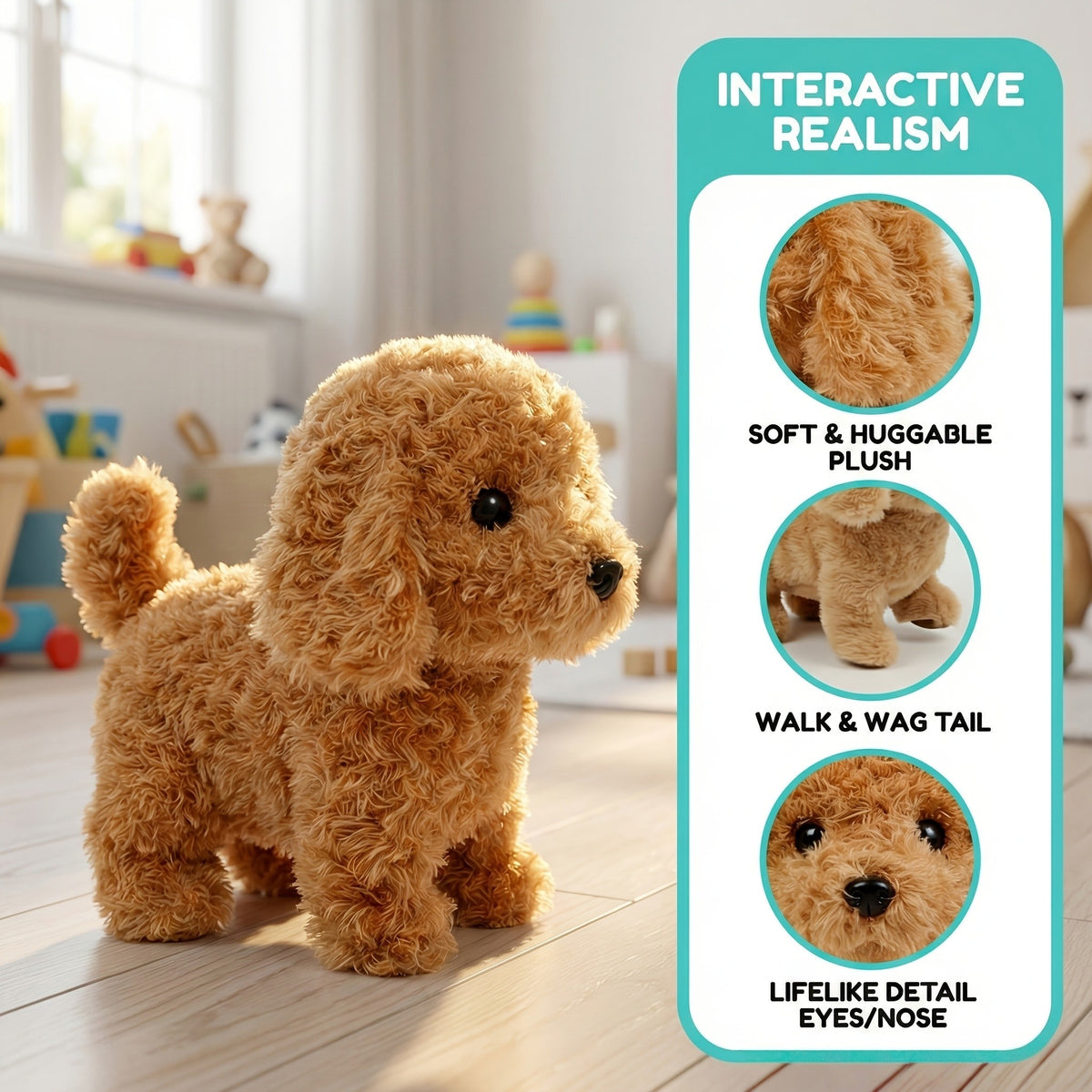 Electronic Walking Toy Dog Set, 3-Piece Interactive Puppy Toys That Walk, Run, Bark and Wag Their Tails for Children's Pretend Pet Play