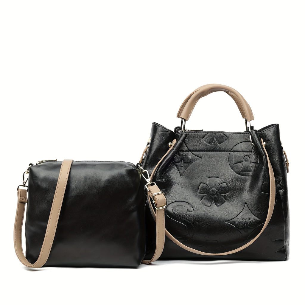 Flower Embossed Handbag, Classic Satchel Bag for Work and Everyday Outfits with Nine Color Options for Office Style and Casual Outings