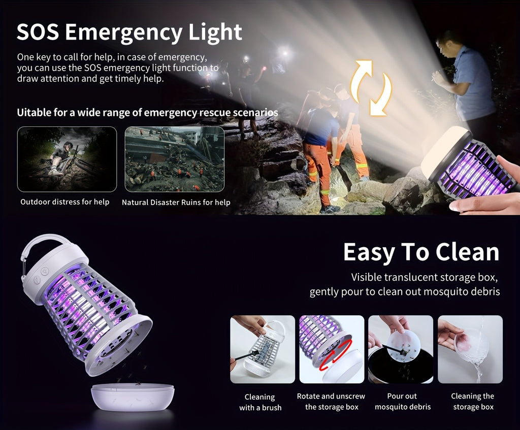 Rechargeable Bug Zapper with Bottom SOS Light and Listed 2000mAh Battery, Compact Electric Insect Trap in Black, White and New J13 Model Selections