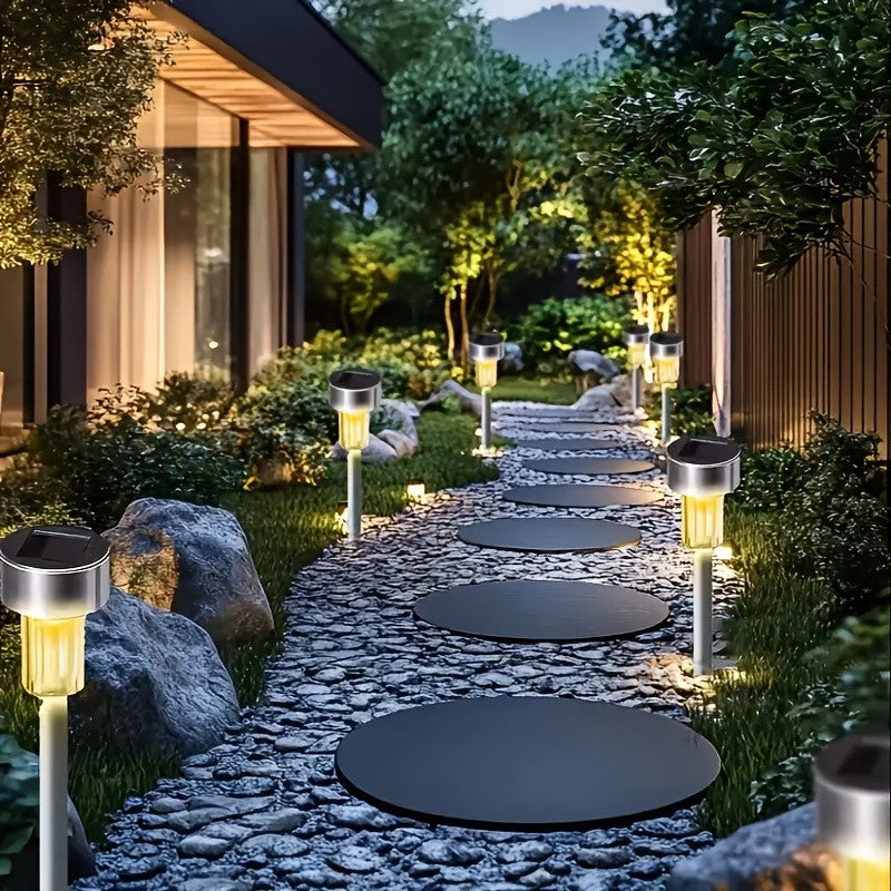 Solar LED Rod Lights with Listed Stainless Steel and IP44 Rating, 20 to 50 Piece Pack Labels in Multicolor, White or Warm Light for Garden and Patio Decoration
