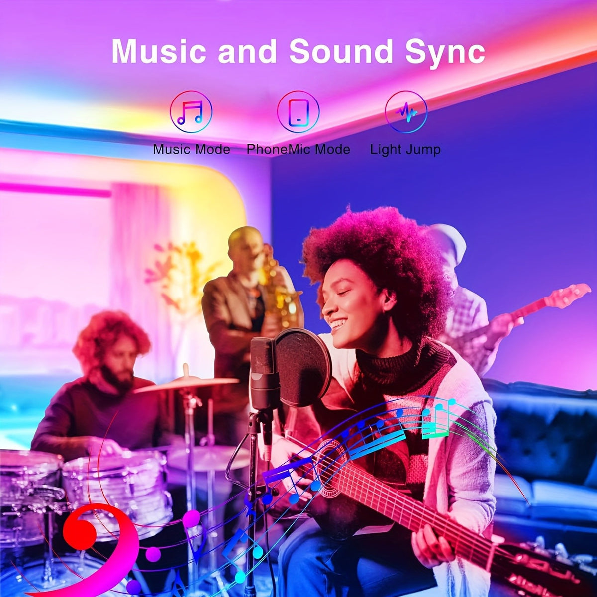Music Sync LED Strip Lights, 200ft RGB Color Changing Kit with App and Remote Control, Timer and Two 30m Rolls for Bedroom and Party Decor