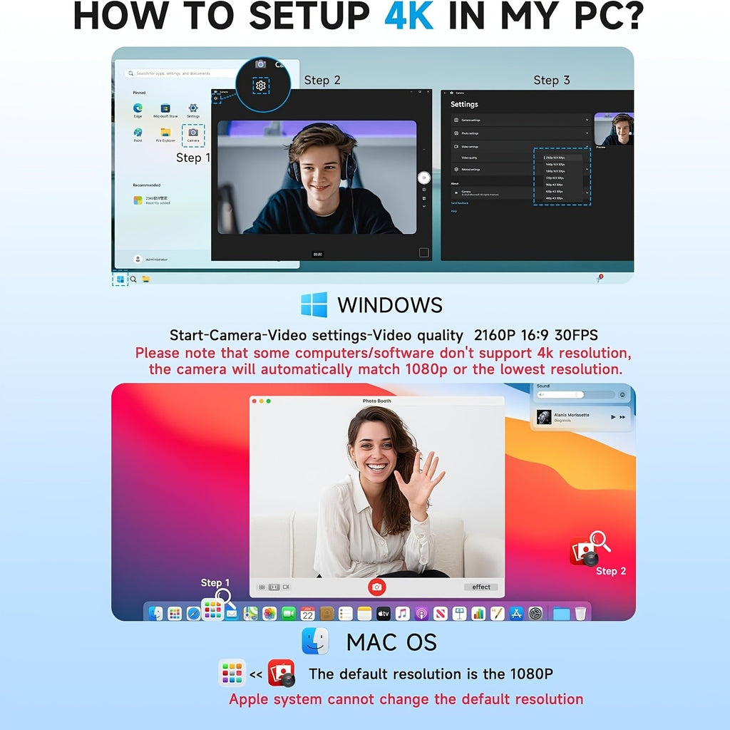 AOC 4K USB Webcam in Starry Black with Microphone, Noise Cancellation, Privacy Cover and 99 Degree Field of View for PC Meetings and Live Streaming