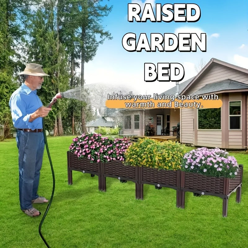 1/2/4pcs Linkable Leg Elevated Planters, Classic Woven Black Plastic Planting Boxes, Suitable for Outdoor Use - Ideal for Growing Flowers, Vegetables, And Herbs | Lightweight And Durable, Multi-Component Design Elevated Planter