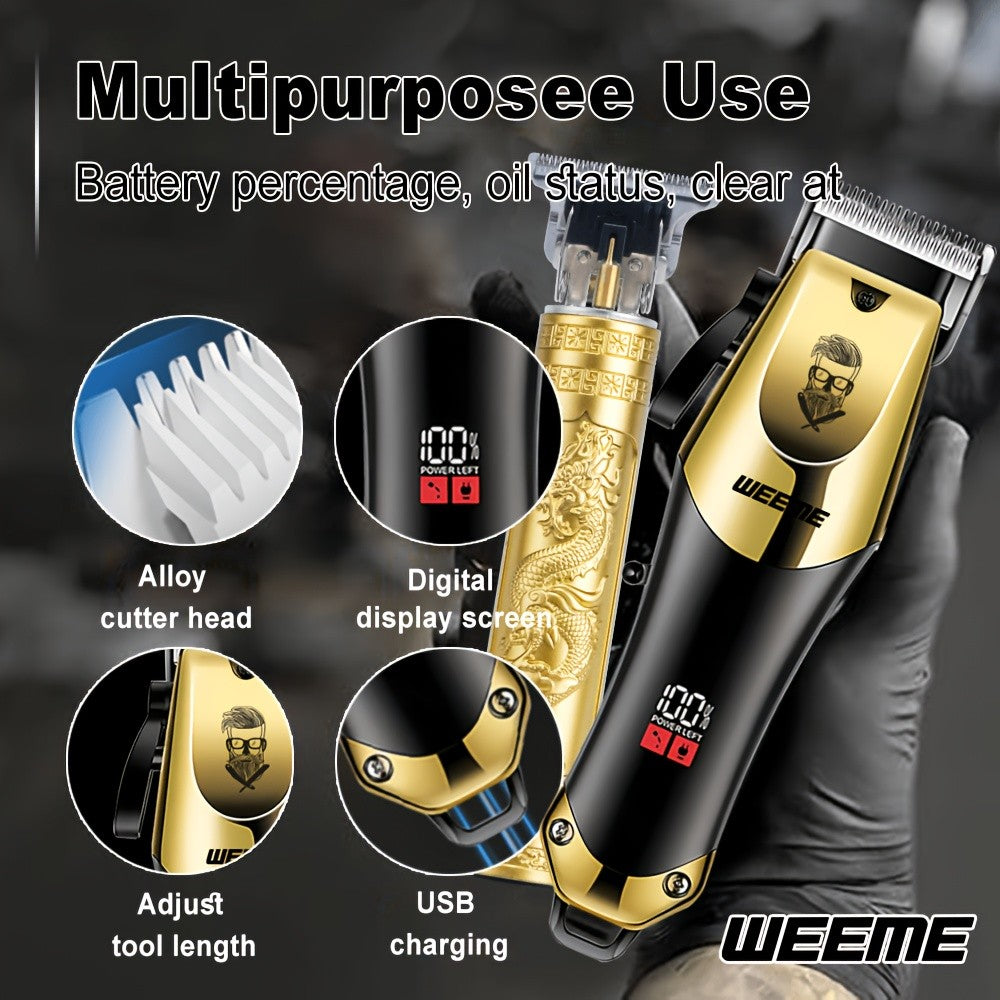 WEEME Hair Clipper and Beard Trimmer Set with USB-Rechargeable Wording, Battery Level Indicator and Comb Attachments, 810B2306C Option for Men's Home Grooming