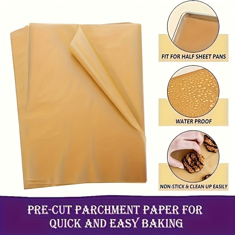 9 x 13 Inch Parchment Paper Sheets, 50-Pack Pre-Cut Unbleached Nonstick Baking Liners for Compatible Pans, Home Cookie Batches and Kitchen Preparation