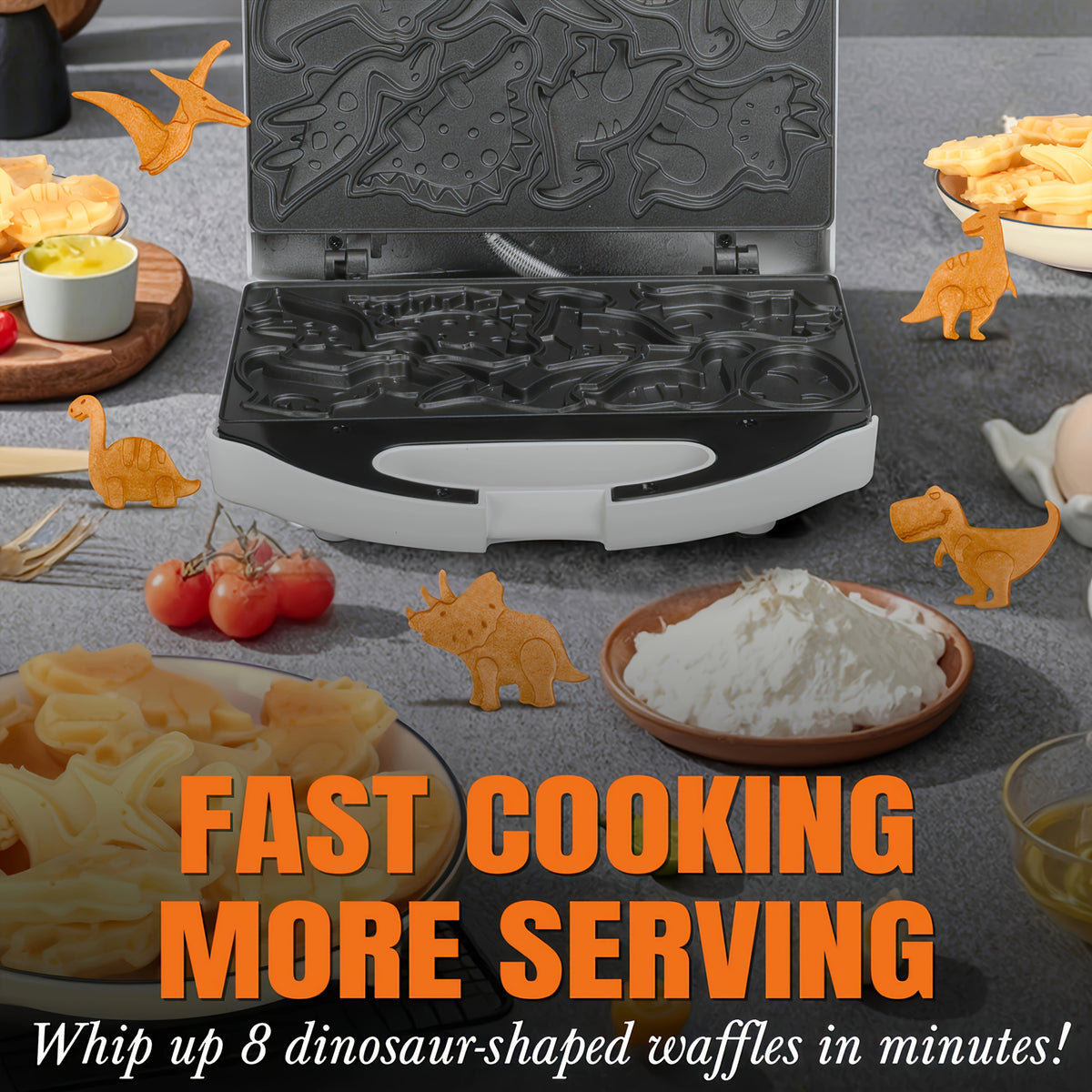 Novelty Shape Waffle and Pancake Maker with Listed Nonstick Plate and Thermostat, White, Car Waffle White or Eight Monster Design Options for Breakfast Routines