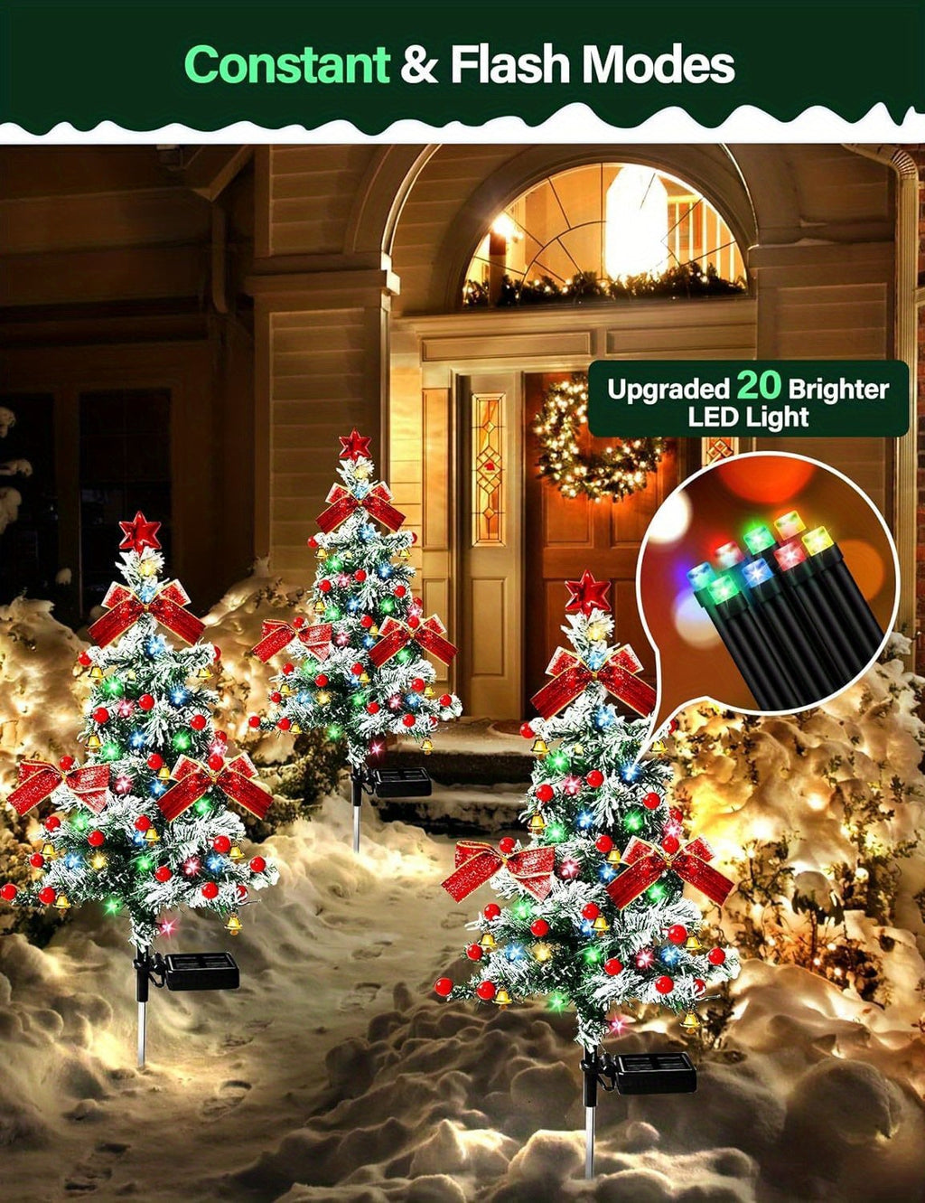 Christmas Cedar Tree Solar Lights, Two-Piece Decorative Tree-Style Night Light Set for Coordinated Seasonal Displays and Festive Holiday Home Accents